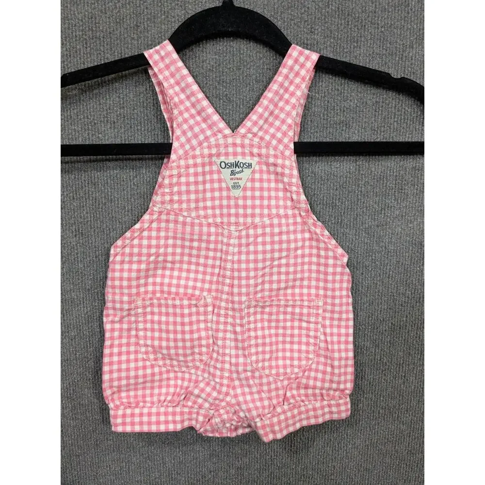 Vtg Oshkosh BGosh Romper Overalls 18M Vestbak Baby Girl Gingham Bubble Shorts